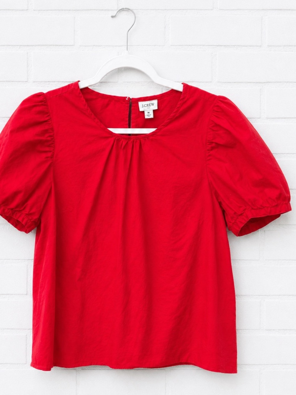 J Crew Puff Sleeve Blouse Top Shirt Red USA preppy traditional